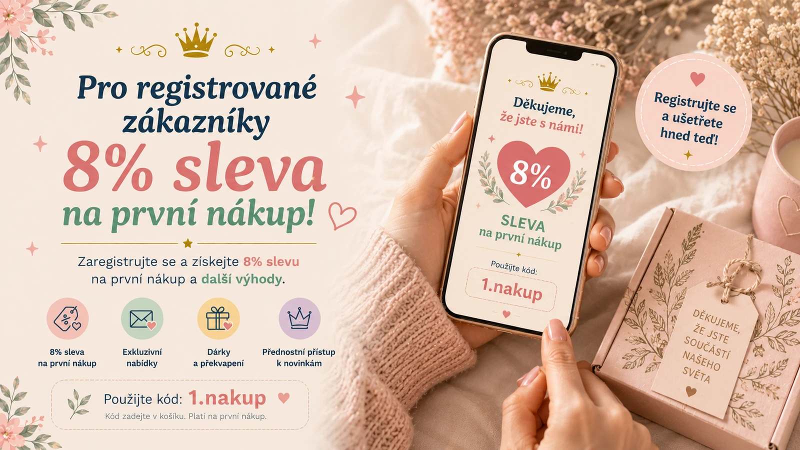 8 % sleva na první nákup pro registrované zákazníky Devonshop