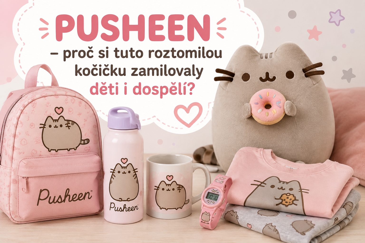 Produkty s motivem PUSHEEN – tričko, pyžamo, hodinky a doplňky pro fanoušky oblíbené kočičky.