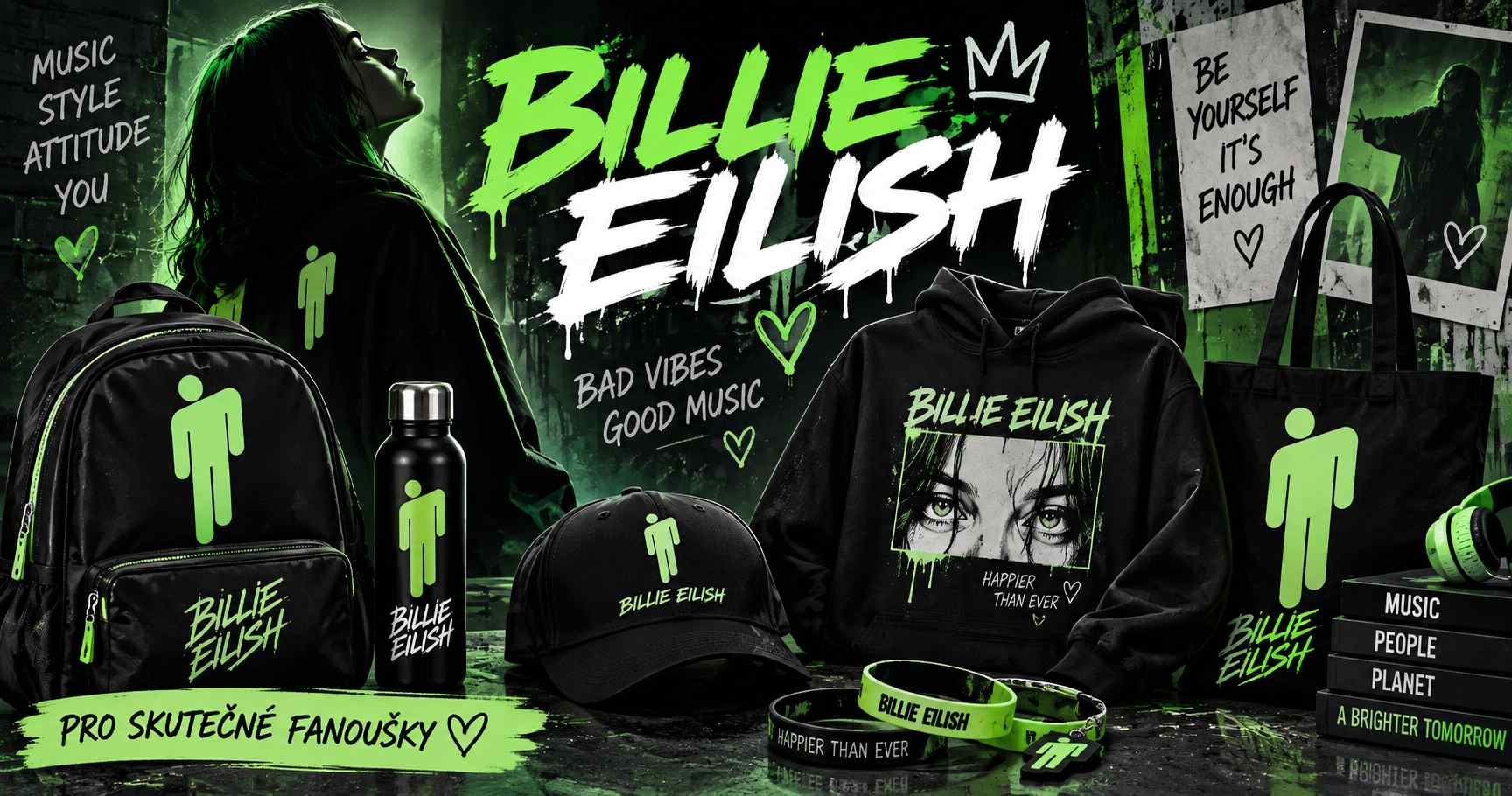 Billie Eilish – oblečení, módní doplňky a zboží pro fanoušky