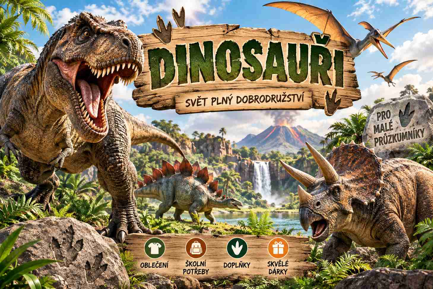 Dinosauři – dětské oblečení, školní potřeby, batohy a doplňky