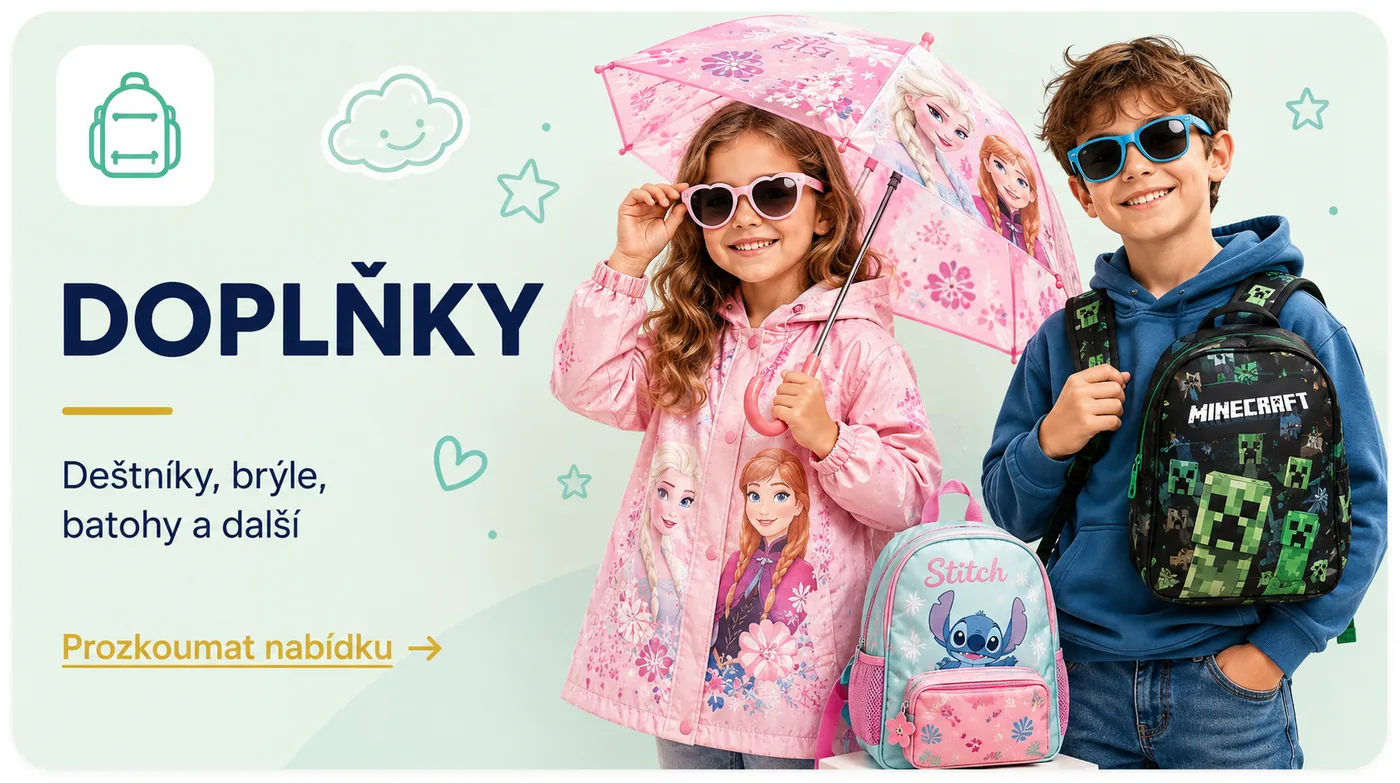 Licenční doplňky Devonshop – deštníky, sluneční brýle, batohy a další doplňky pro děti.