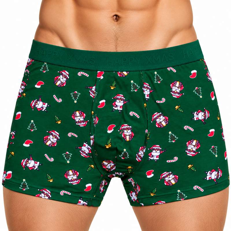 Pánské vánoční boxerky s modalem HAPPY XMAS – zelené, vel. 2XL