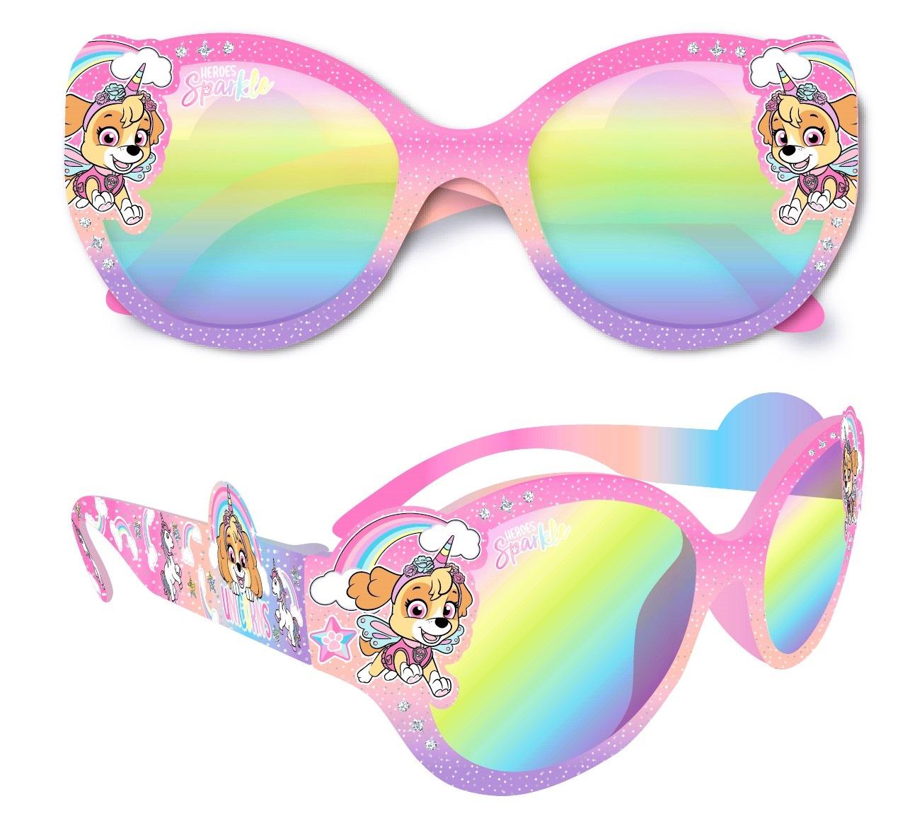 EPLUSM Dívčí sluneční brýle TLAPKOVÁ PATROLA SKYE duha růžové se třpytkami 