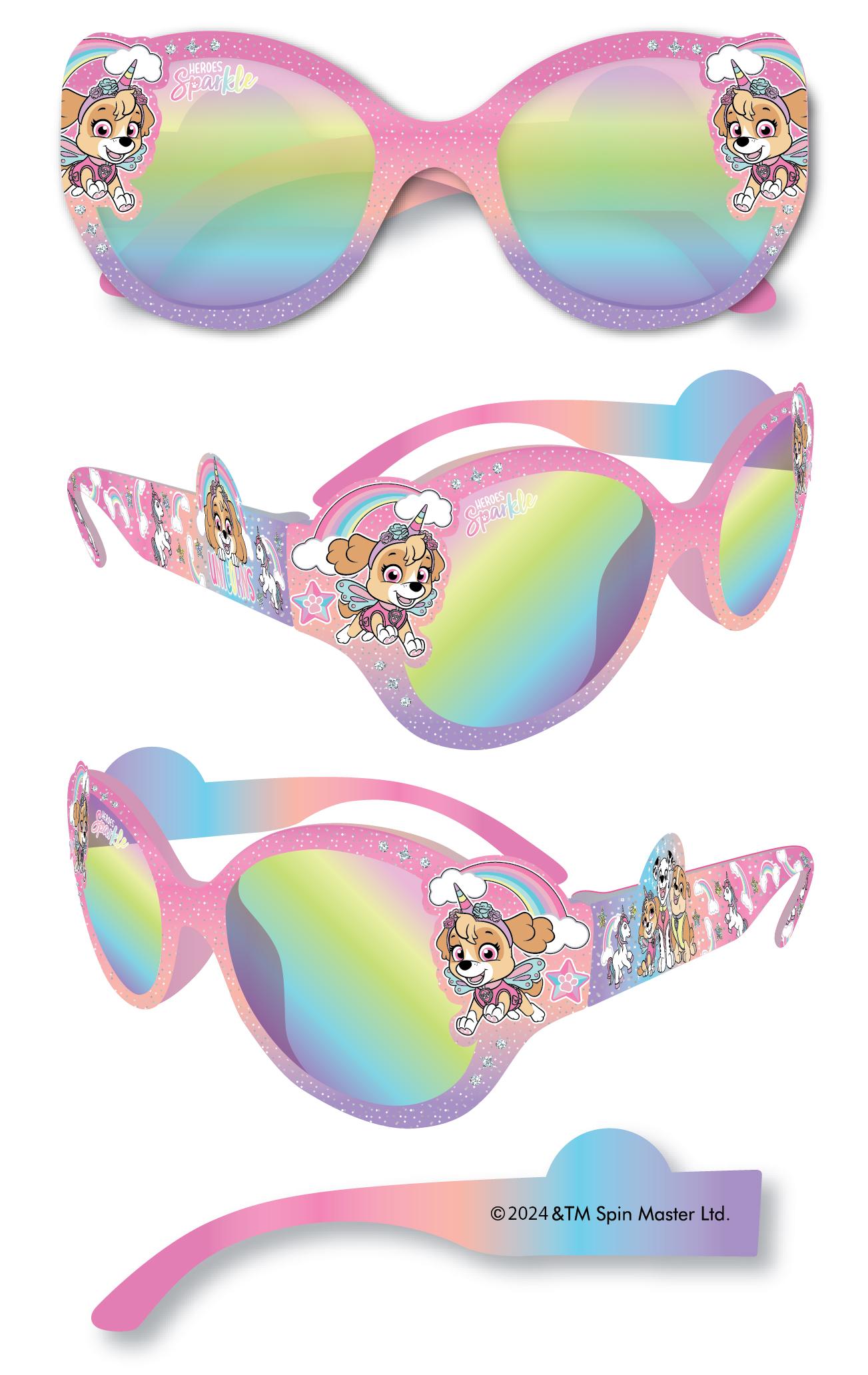 EPLUSM Dívčí sluneční brýle TLAPKOVÁ PATROLA SKYE duha růžové se třpytkami 
