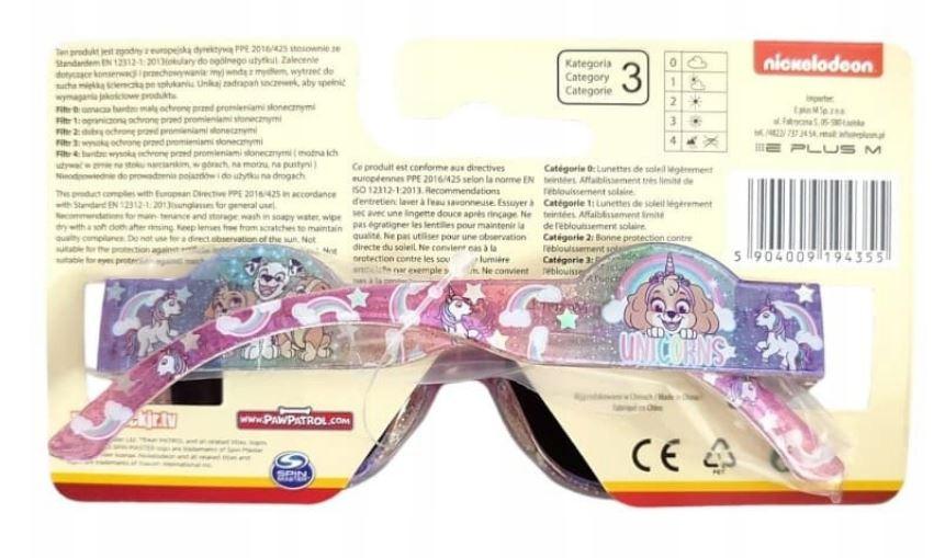 EPLUSM Dívčí sluneční brýle TLAPKOVÁ PATROLA SKYE duha růžové se třpytkami 