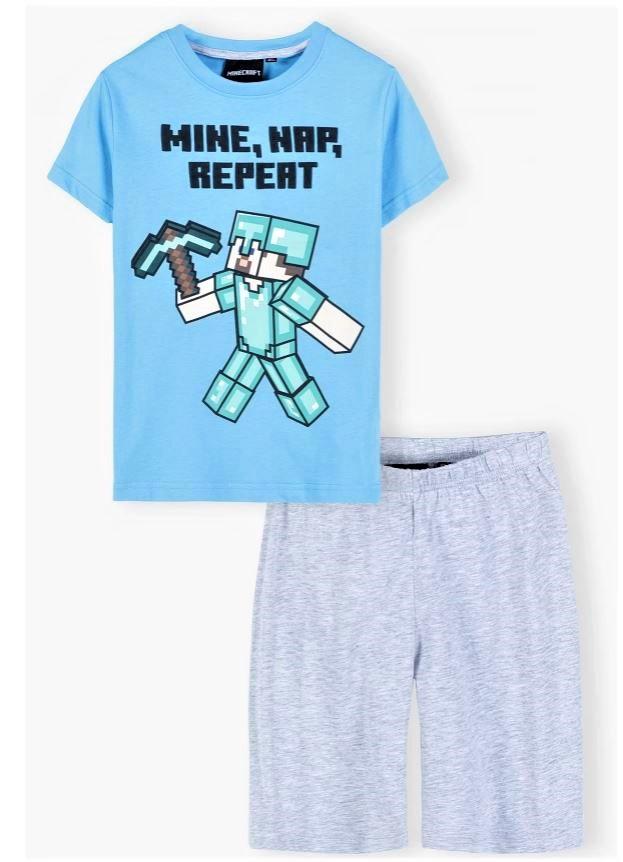 OFICIÁLNÍ LICENCE Pyžamo MINECRAFT modrošedé letní krátké, vel. 128