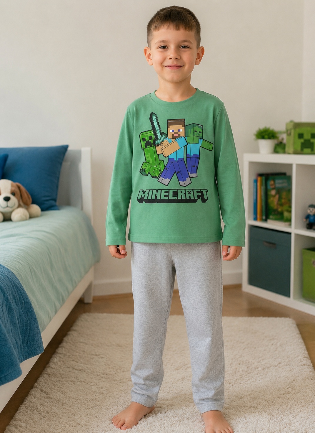 FASHION UK Pyžamo MINECRAFT zelenošedé, vel. 116