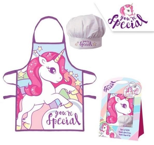 EUROSWAN Kuchařská zástěrka UNICORN s čepicí cca 3-8 let