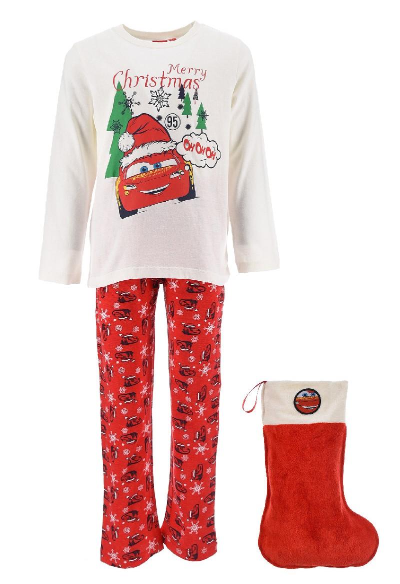 SUN CITY Pyžamo CARS vánoční + punčocha krémovočervený, vel. 116