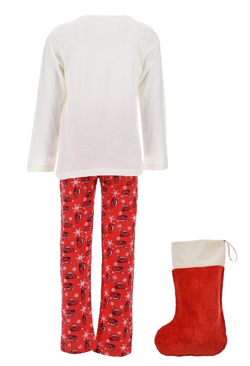 SUN CITY Pyžamo CARS vánoční + punčocha krémovočervený, vel. 128
