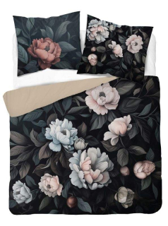 DETEXPOL Francouzské povlečení 3D Pivoňky na černém micro Polyester - mikrovlákno, 220/200, 2x70/80 cm