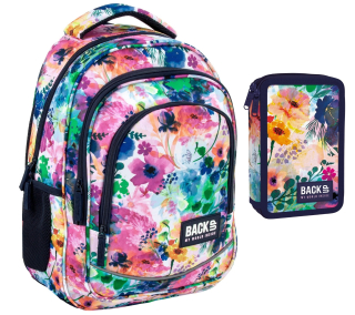 Zvýhodněný školní set BackUP Spring Flowers 2v1 – batoh 26 l a vybavený penál