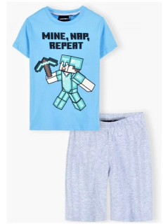 OFICIÁLNÍ LICENCE Pyžamo MINECRAFT modrošedé letní krátké, vel. 134