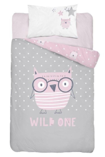 DETEXPOL Povlečení do postýlky Moudrá Sova pink  Bavlna, 100/135, 40/60 cm