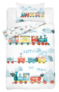 DETEXPOL Povlečení do postýlky Vláčky  Bavlna, 100/135, 40/60 cm