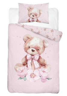 DETEXPOL Povlečení do postýlky Medvídek mašle  Bavlna, 100/135, 40/60 cm