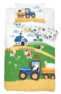 DETEXPOL Povlečení do postýlky Farma na kopci modrá  Bavlna, 100/135, 40/60 cm