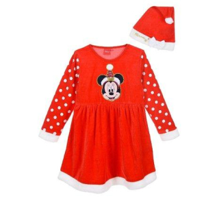 EPLUSM Šaty MINNIE vánoční červené s čepicí, vel. 98
