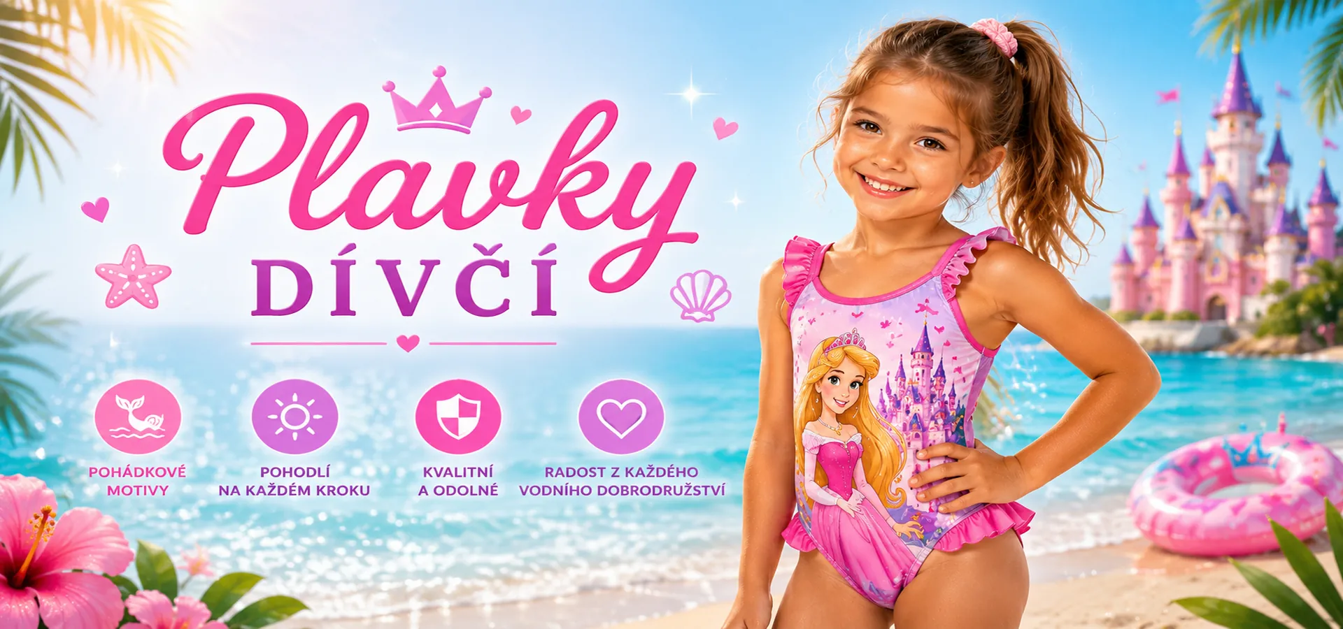 Dívčí plavky s oblíbenými pohádkovými postavičkami rozzáří každé letní dobrodružství. V nabídce najdete plavky Stitch, Frozen, Tlapkové patroly, Minnie, Králíčka Binga a dalších motivů, které si malé parádnice zamilují u moře, bazénu i na koupališti.