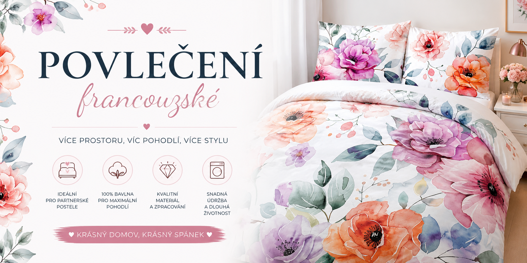`Francouzské povlečení s moderními motivy, zvířaty, květinami i vánočními vzory pro pohodlný spánek a stylové ložnice`