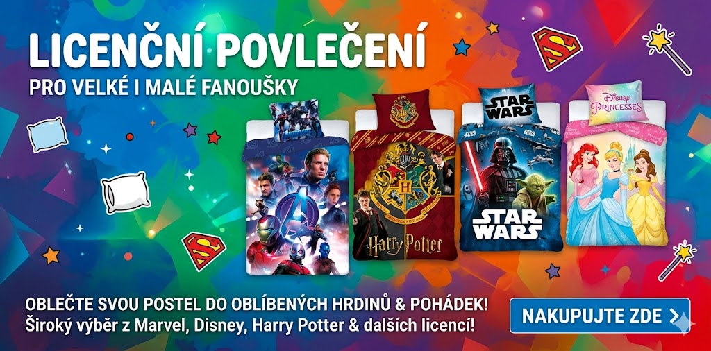 Licenční dětské povlečení s motivy pohádek, filmových hrdinů a animovaných postaviček