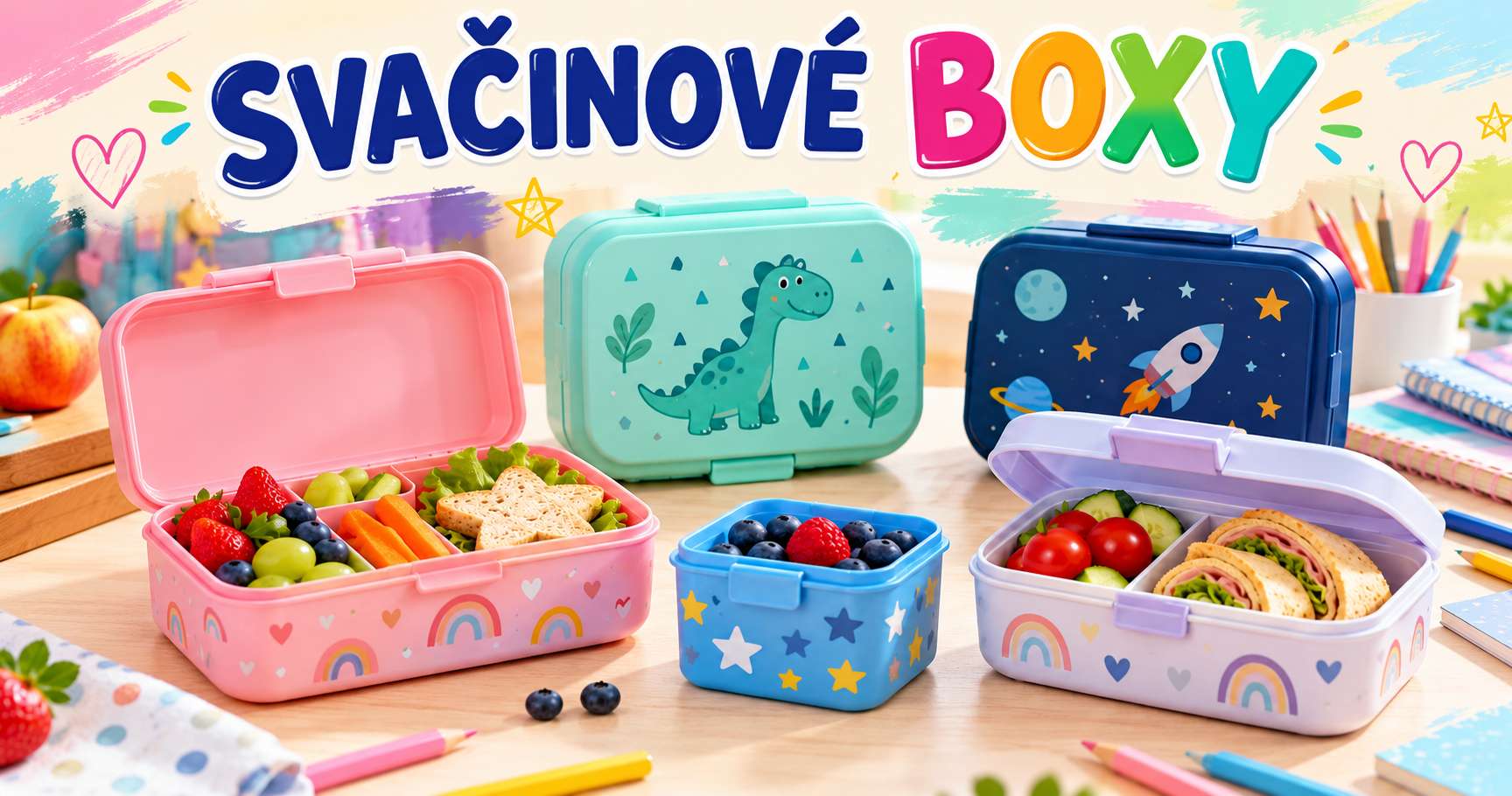 Dětské svačinové boxy do školy s přihrádkami na ovoce, zeleninu a svačinu